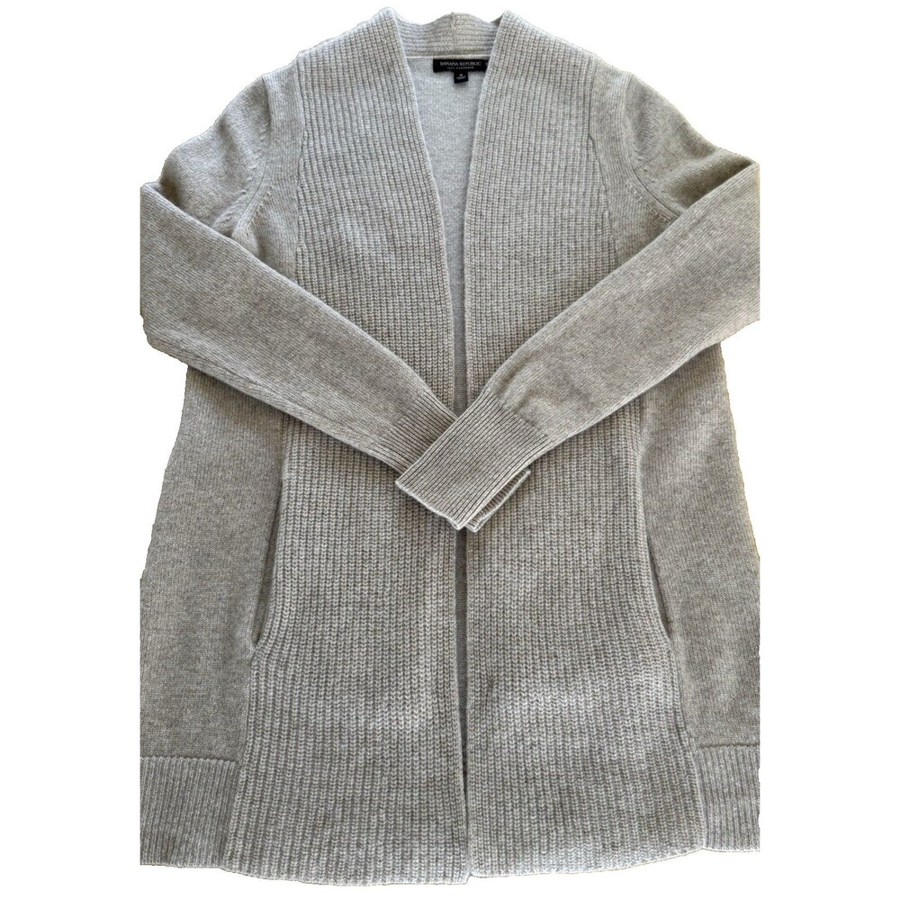 Banana Republic 100% Cashmere Long Open Front Cardigan SMALL Pockets QuietLuxury